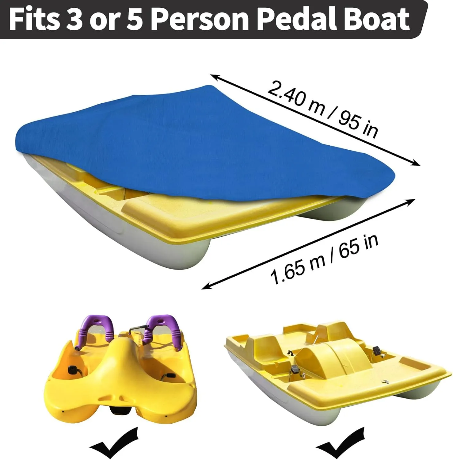 SPORTYOUTH Pedal Boat Cover, Universal Fit 3 or 5 Person Pedal Boat, Water-Resistant Anti-UV Dustproof Protective Covers Integrated with Windproof Buckle Straps - Blue