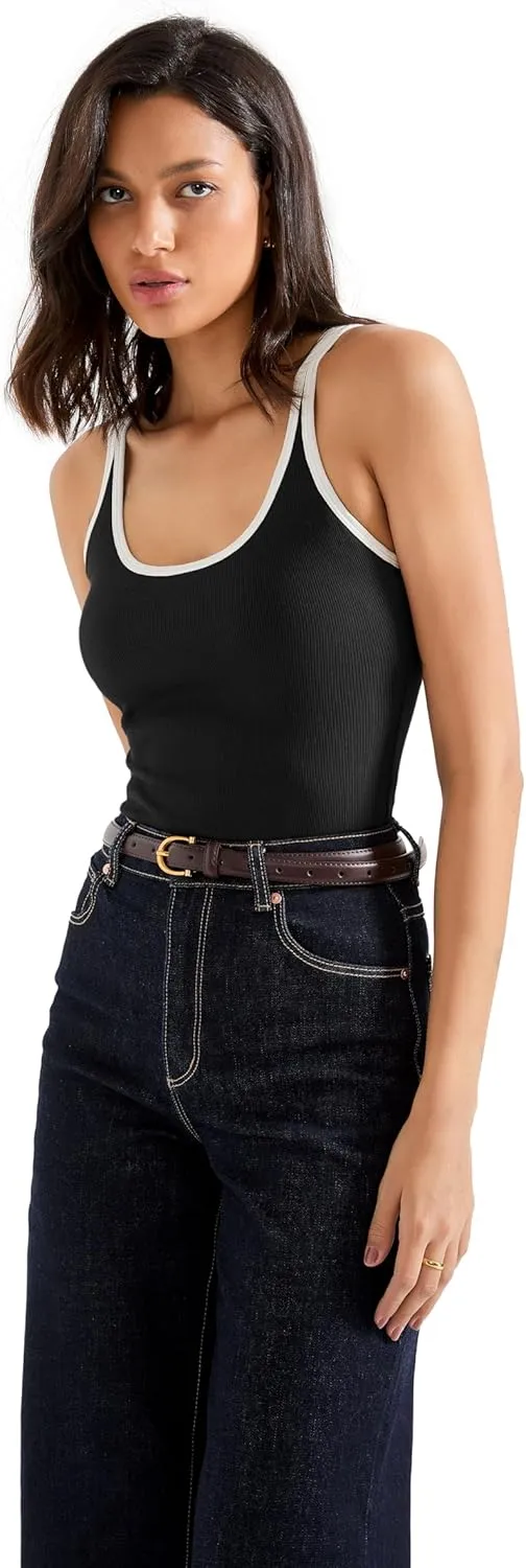 SUUKSESS Women Padded Cotton Ribbed Long Tank Tops 2025 Summer Going Out Basic Scoop Neck Cami Tops