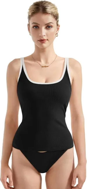 SUUKSESS Women Padded Cotton Ribbed Long Tank Tops 2025 Summer Going Out Basic Scoop Neck Cami Tops