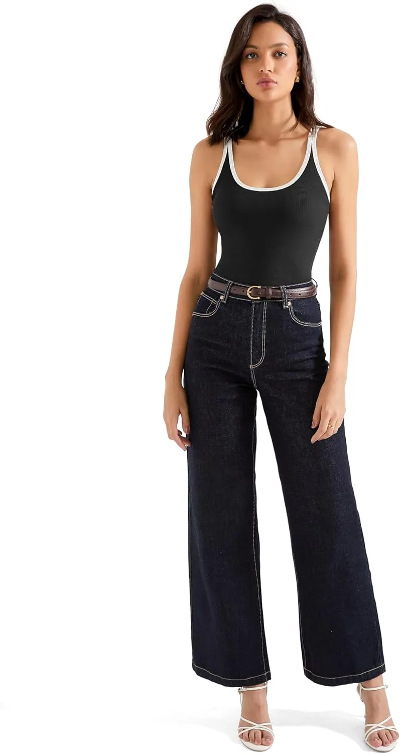 SUUKSESS Women Padded Cotton Ribbed Long Tank Tops 2025 Summer Going Out Basic Scoop Neck Cami Tops