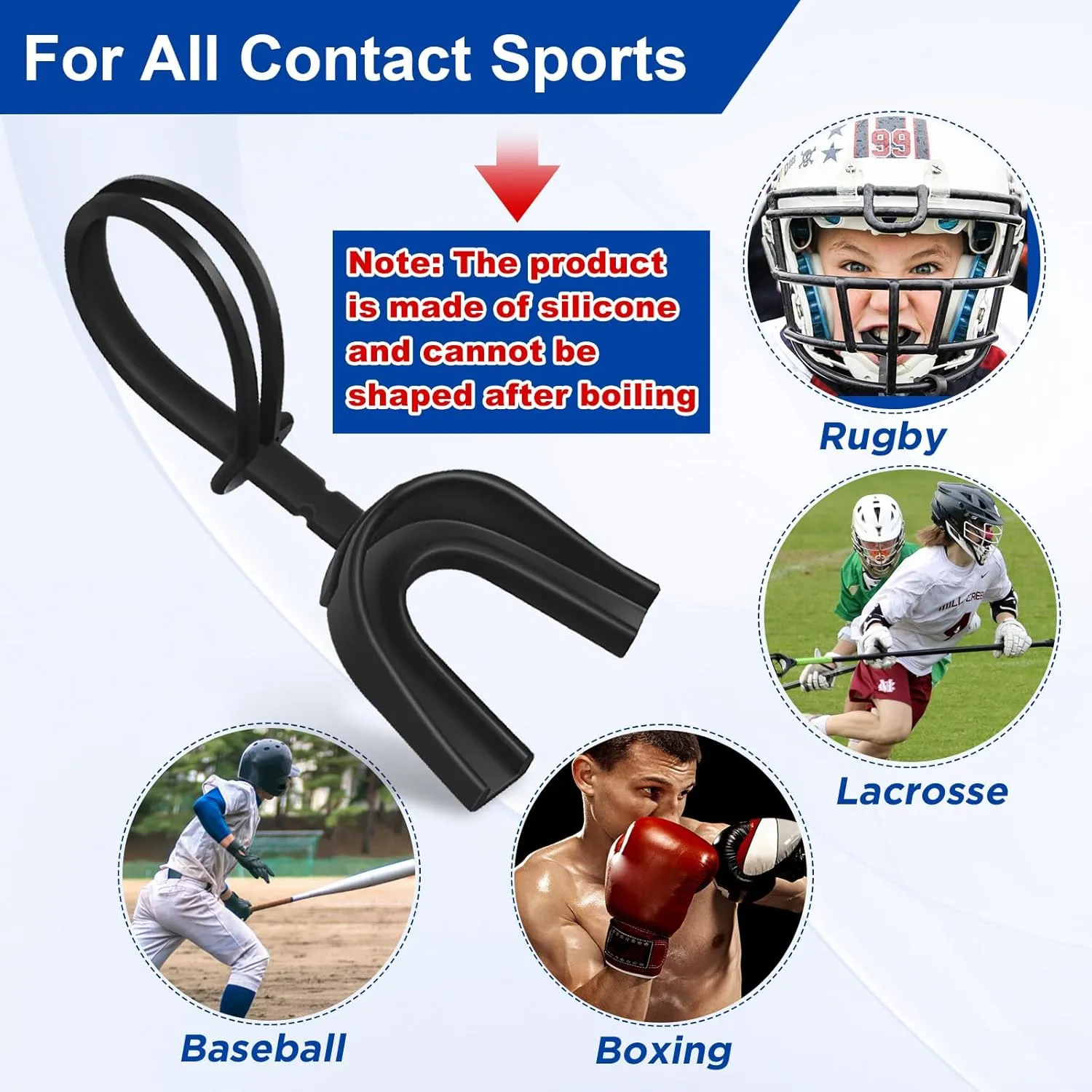 TOODOO 6 Pcs Strapped Mouth Guard Sports Mouthguard with Strap No Boil Football Boxing Mouthpiece Adult Youth Braces Soft Mouthguard for Lacrosse Basketball Hockey Wrestling