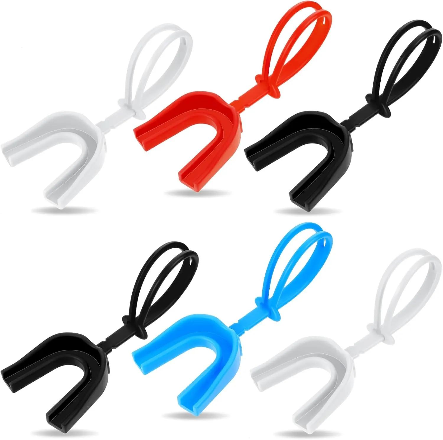 TOODOO 6 Pcs Strapped Mouth Guard Sports Mouthguard with Strap No Boil Football Boxing Mouthpiece Adult Youth Braces Soft Mouthguard for Lacrosse Basketball Hockey Wrestling
