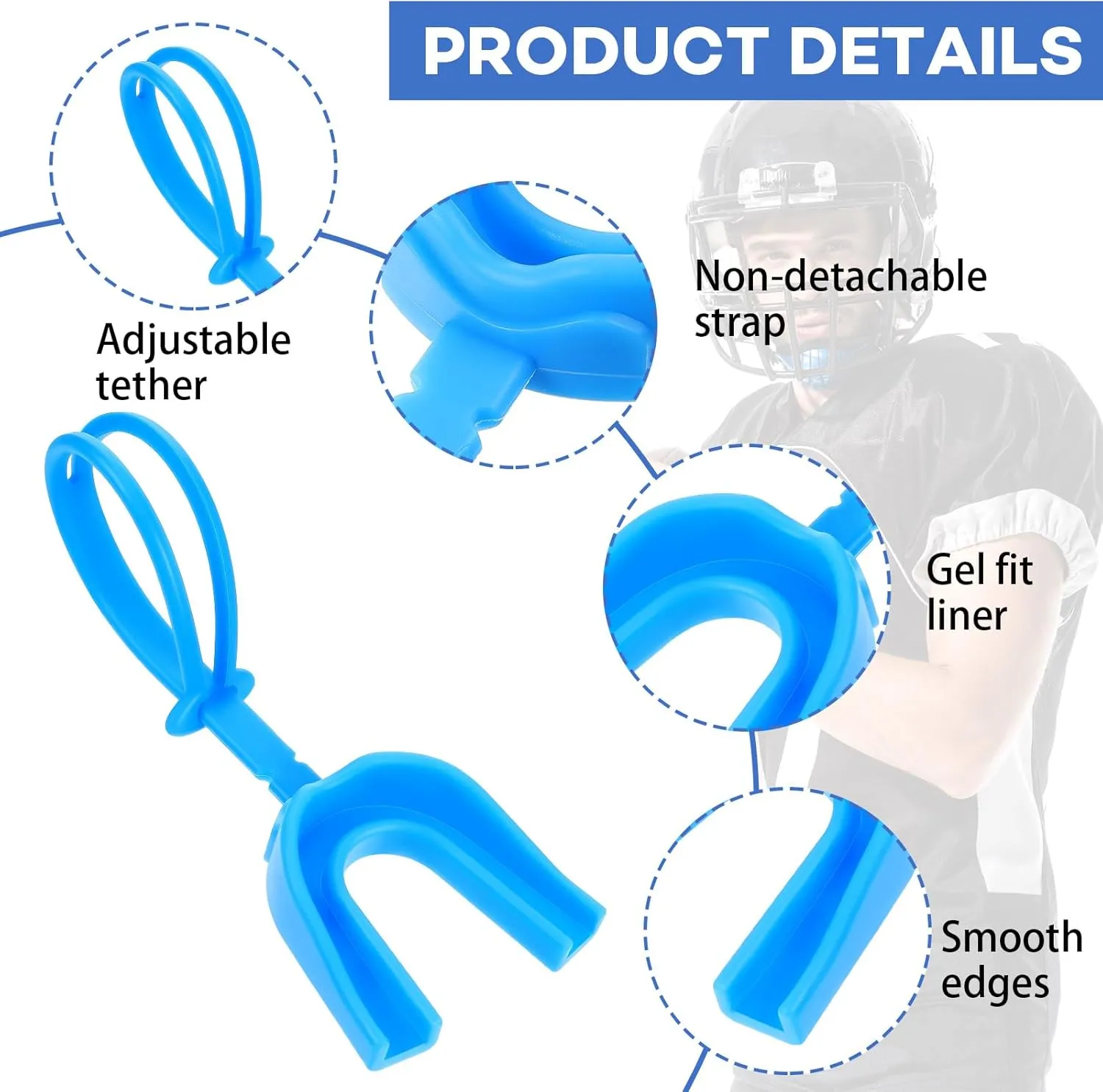 TOODOO 6 Pcs Strapped Mouth Guard Sports Mouthguard with Strap No Boil Football Boxing Mouthpiece Adult Youth Braces Soft Mouthguard for Lacrosse Basketball Hockey Wrestling