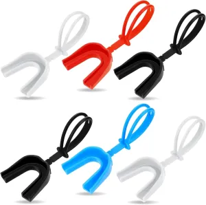 TOODOO 6 Pcs Strapped Mouth Guard Sports Mouthguard with Strap No Boil Football Boxing Mouthpiece Adult Youth Braces Soft Mouthguard for Lacrosse Basketball Hockey Wrestling
