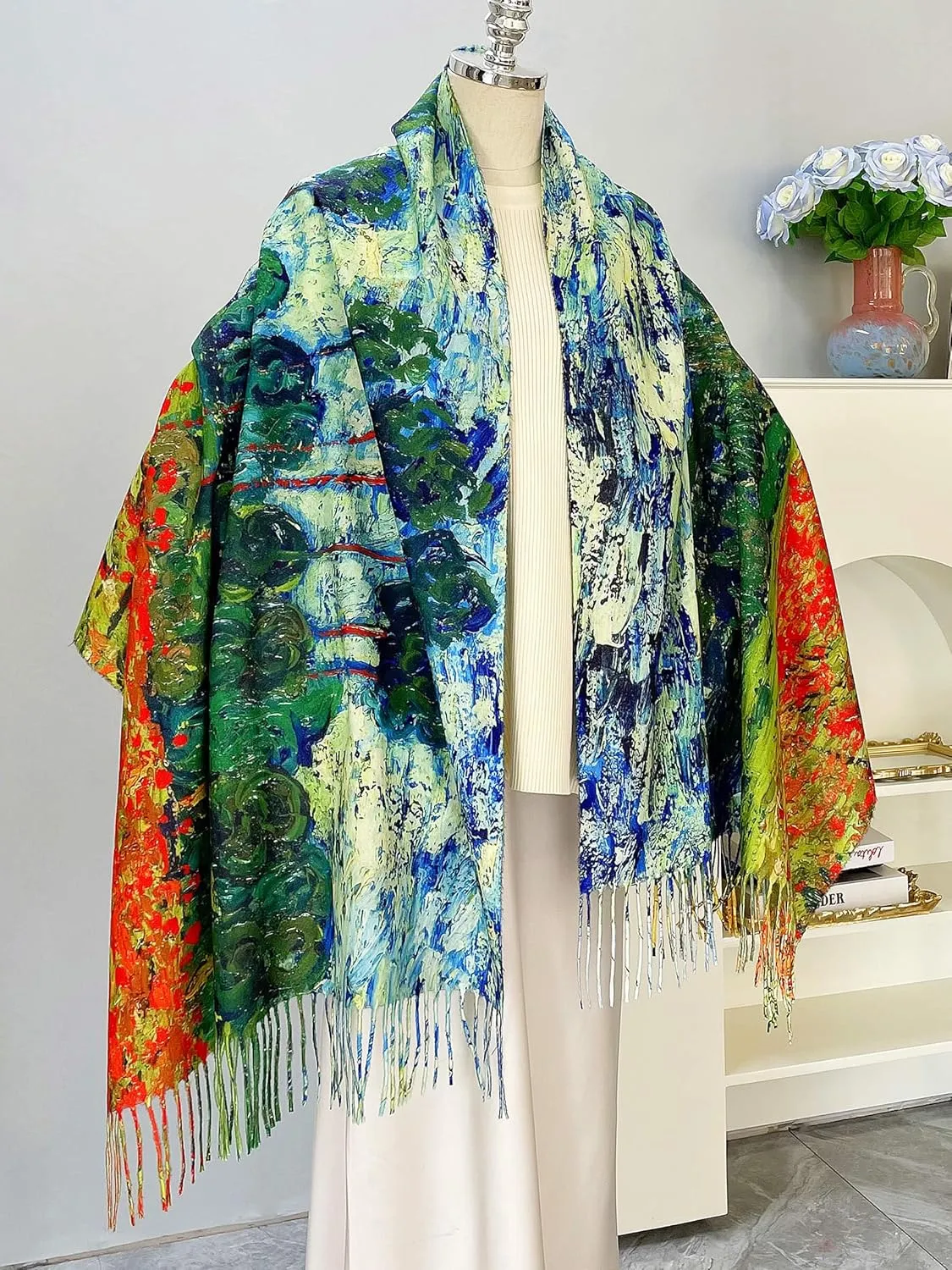 VENVSBEE Van Gogh Scarves Art Scarf for Women Best Gift Reversible Soft Cashmere Feel Shawl Wrap Pashmina in Gift Box