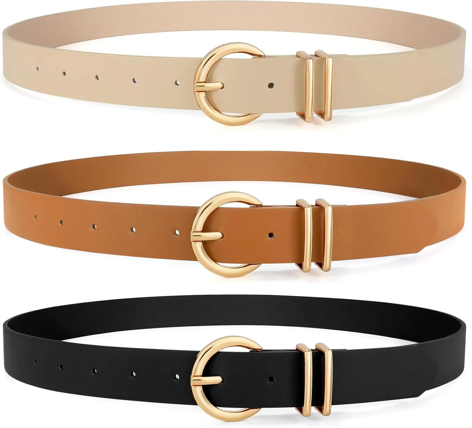 VONMELLI 3 Pack Women's Leather Belts for Jeans Dresses Ladies Waist Belt with Fashion Gold Buckle