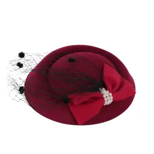 Women Fascinator Pillbox Hat Elegant French Pillbox Hat Tea Party Wedding Fascinators Veil Felt Fedora Hat/1400/1011