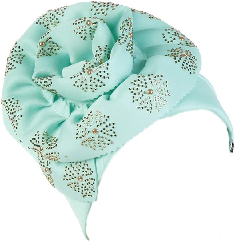 Women Rhinestone Turban Hats Chemo Head Wraps Long Headwear Head Scarves