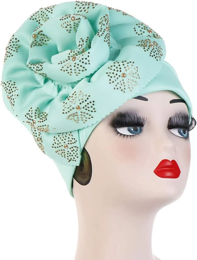 Women Rhinestone Turban Hats Chemo Head Wraps Long Headwear Head Scarves