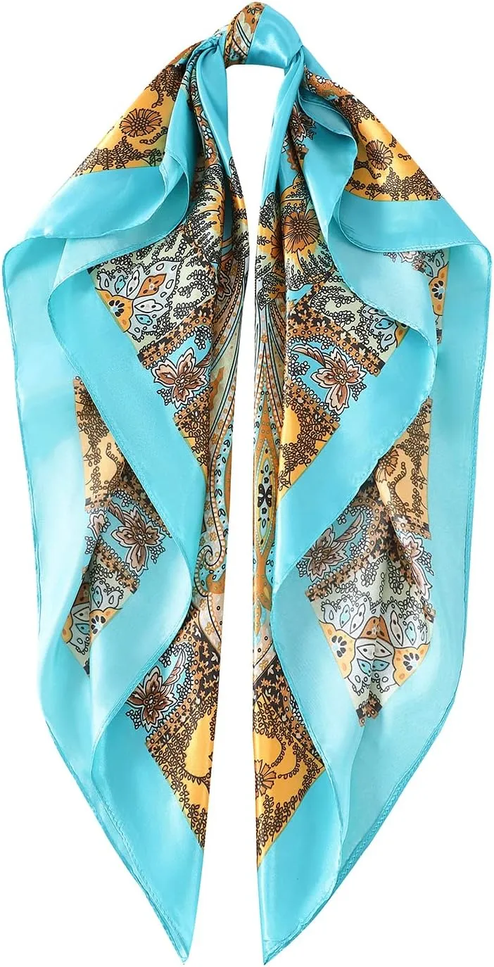 Women's 35" Satin Square Silk Like Hair Scarves and Wraps-Square Silk Head Scarf for wrapping hair