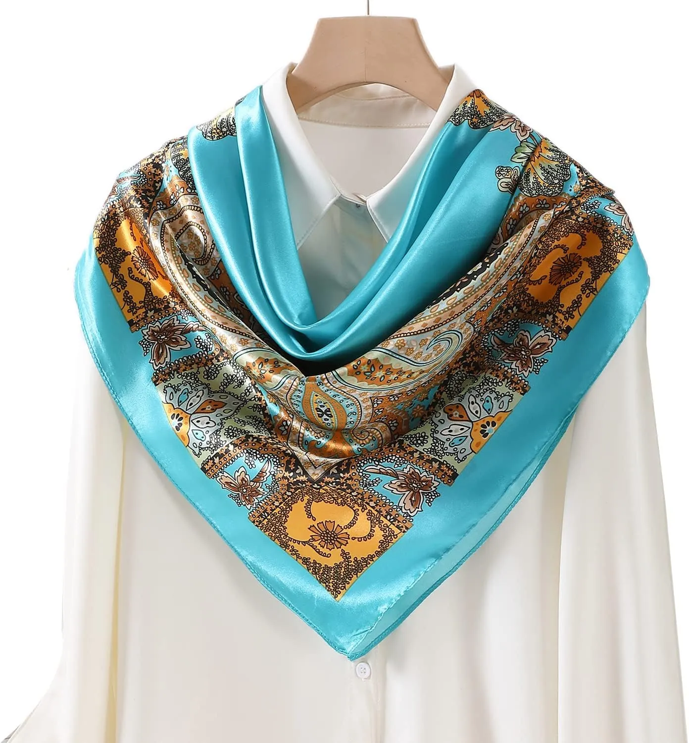 Women's 35" Satin Square Silk Like Hair Scarves and Wraps-Square Silk Head Scarf for wrapping hair