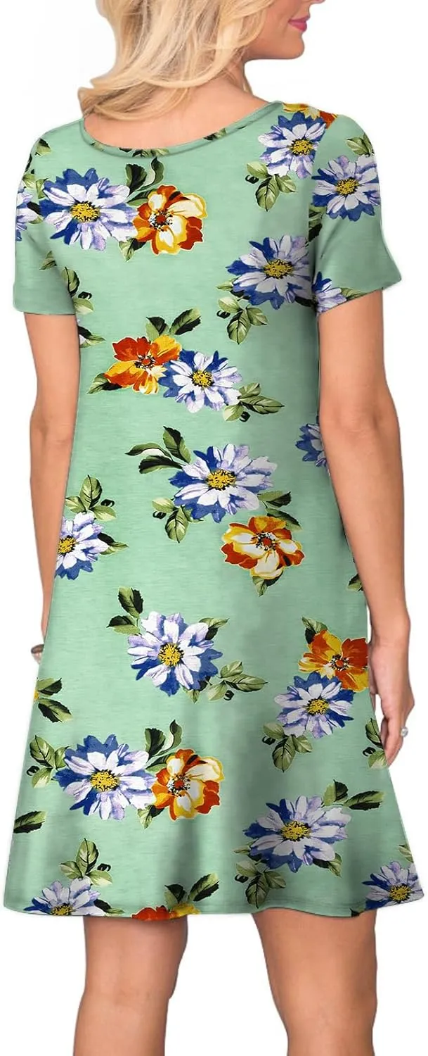 Women's Casual T Shirt Dress Summer Short Sleeve Swing Dresses with Pockets