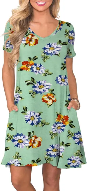Women's Casual T Shirt Dress Summer Short Sleeve Swing Dresses with Pockets
