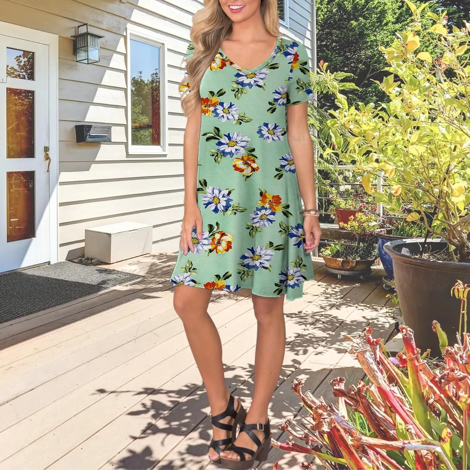 Women's Casual T Shirt Dress Summer Short Sleeve Swing Dresses with Pockets