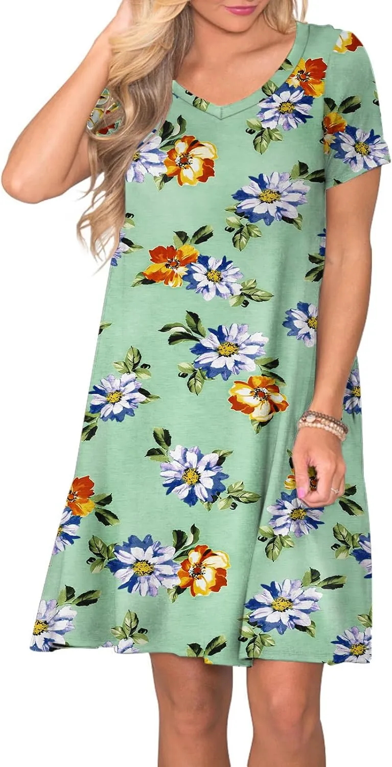 Women's Casual T Shirt Dress Summer Short Sleeve Swing Dresses with Pockets