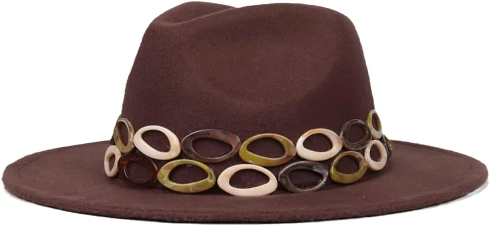Women's Wide Brim Handmade Punk Fedora Jazz Winter Sun Hat Black 12 60-61CM