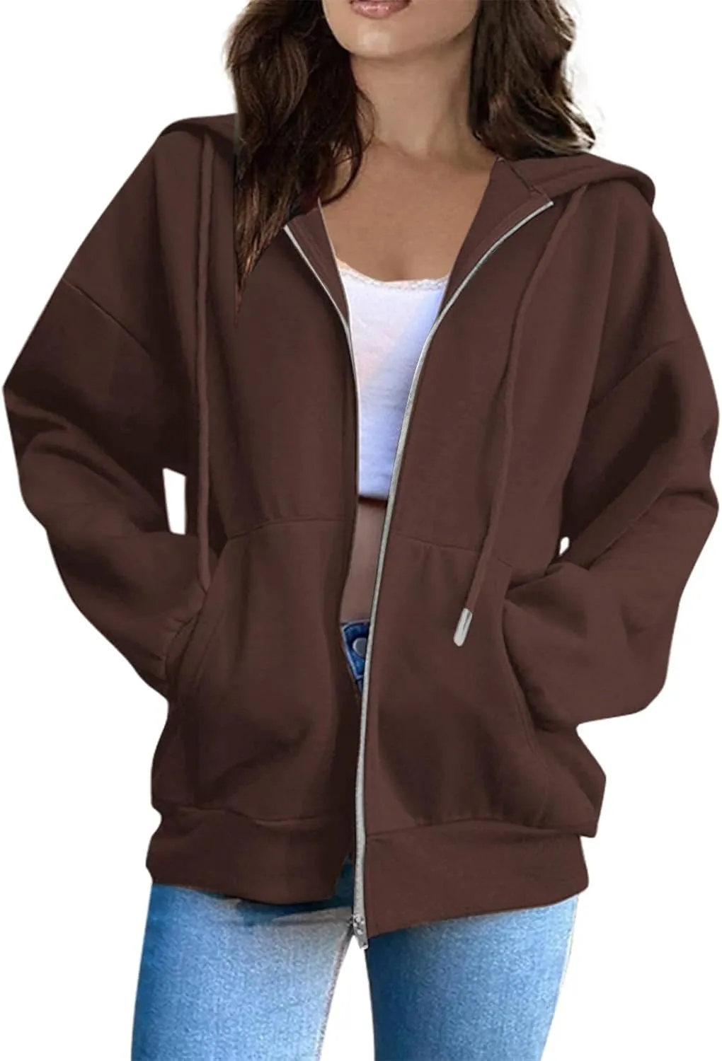 Zip Up Hoodie Women Plain Oversized Sweatshirts Fall Fashion Outfits 2025 Soft Casual Warm Jacket Winter Clothes