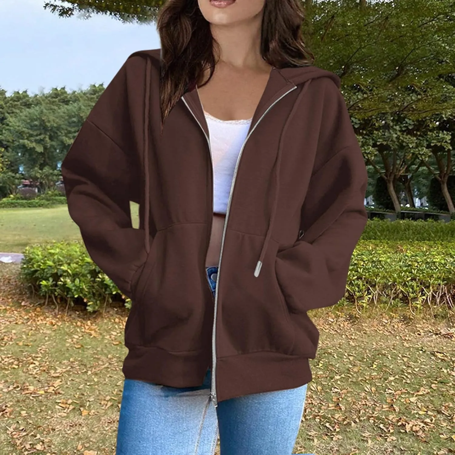 Zip Up Hoodie Women Plain Oversized Sweatshirts Fall Fashion Outfits 2025 Soft Casual Warm Jacket Winter Clothes