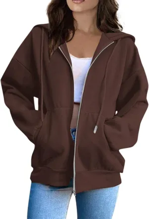 Zip Up Hoodie Women Plain Oversized Sweatshirts Fall Fashion Outfits 2025 Soft Casual Warm Jacket Winter Clothes