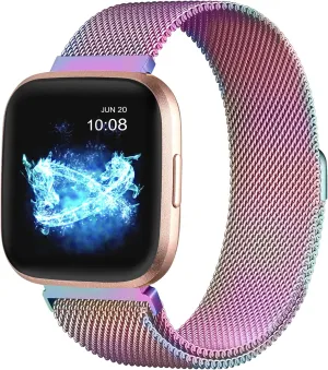 ZWGKKYGYH Compatible with Fitbit Versa/Versa Lite SE/Versa 2 Bands for Women Men, Stainless Steel Mesh Metal Band with Magnetic Lock Replacement for Fitbit Versa Smart Watch, Colorful Small